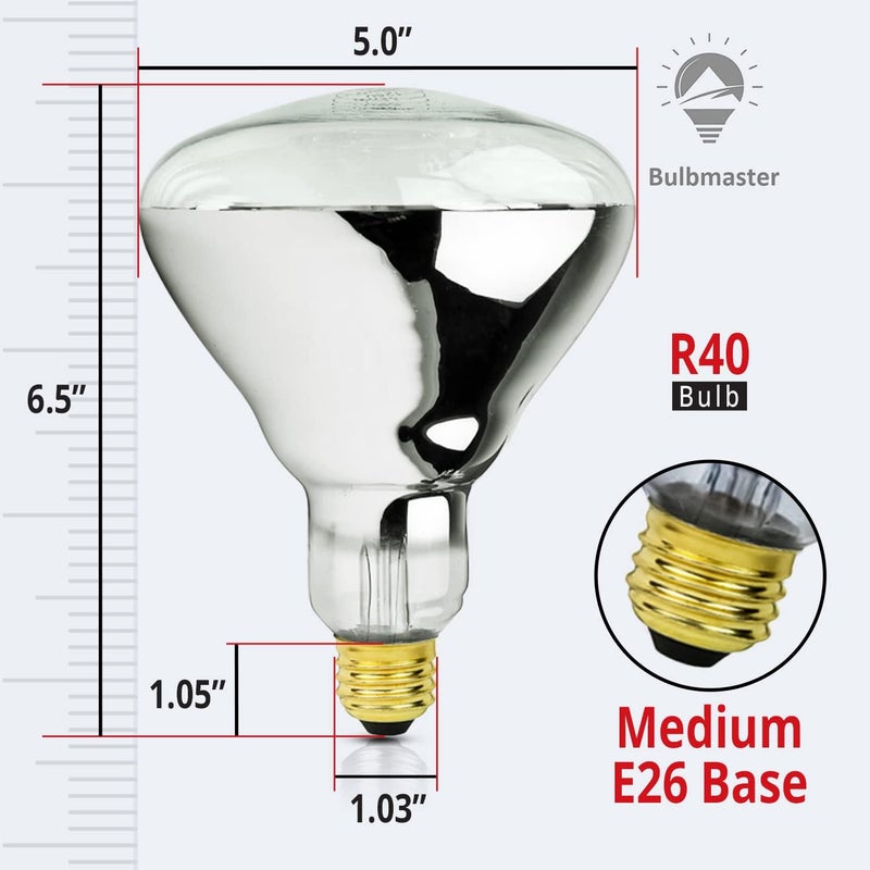 BULBMASTER 250 Watt Heat lamp Bulb for Bathroom R40 Incandescent Shower Heat Lamp Clear Infrared Bath Light 250R40 Chicken Light Bulb E26 Base 1 Pack - Image 2